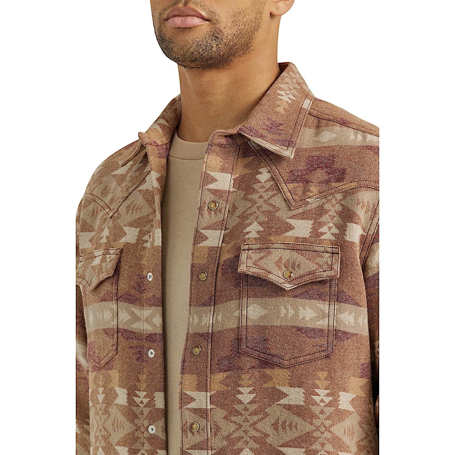 Wrangler Men's Retro Premium Snap Shirt Jacket - Brown Aztec - Image 3