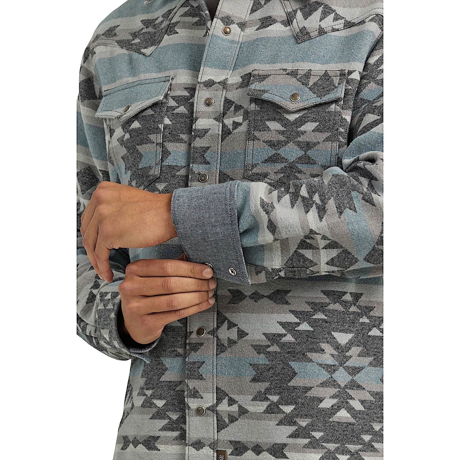 Wrangler Mens Retro Premium Jacquard Snap Shirt Jacket - Blue Steel - Image 4
