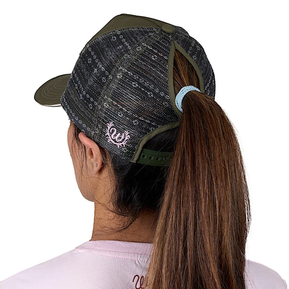 Wrangler Piper High Profile Ponytail Trucker Cap - Olive - Image 3