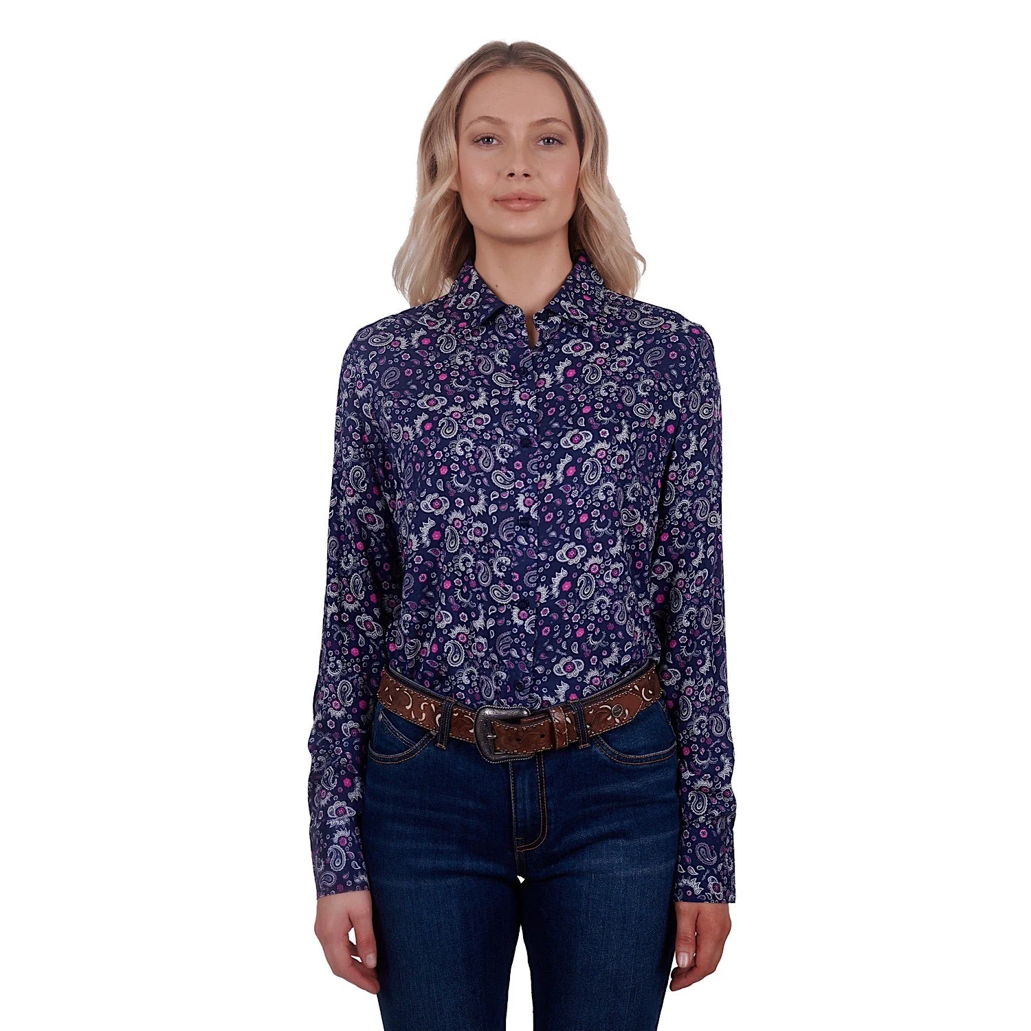 Wrangler Womens Beth Print L/S Shirt Navy
