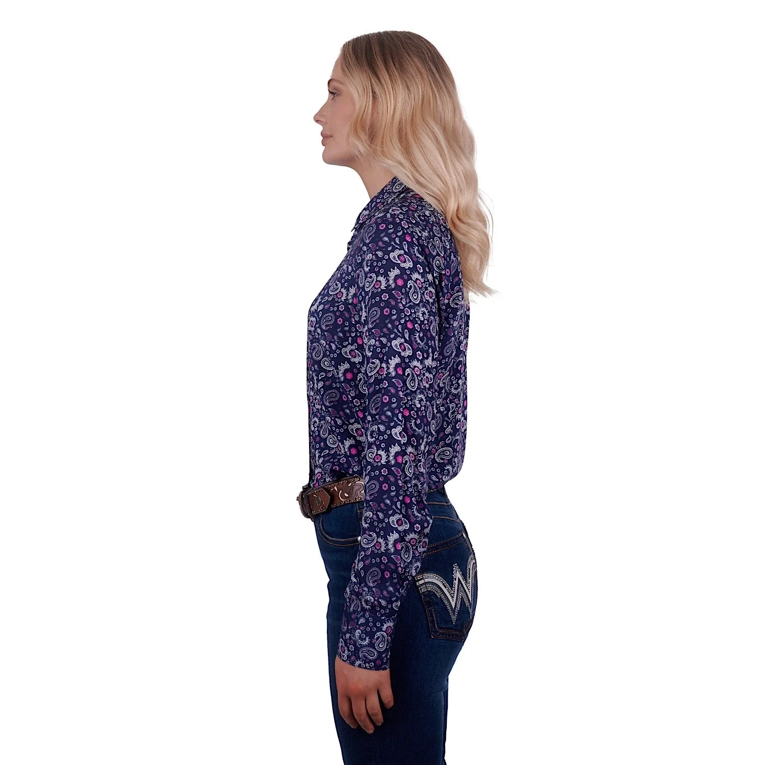 Wrangler Womens Beth Print L/S Shirt Navy - Image 2