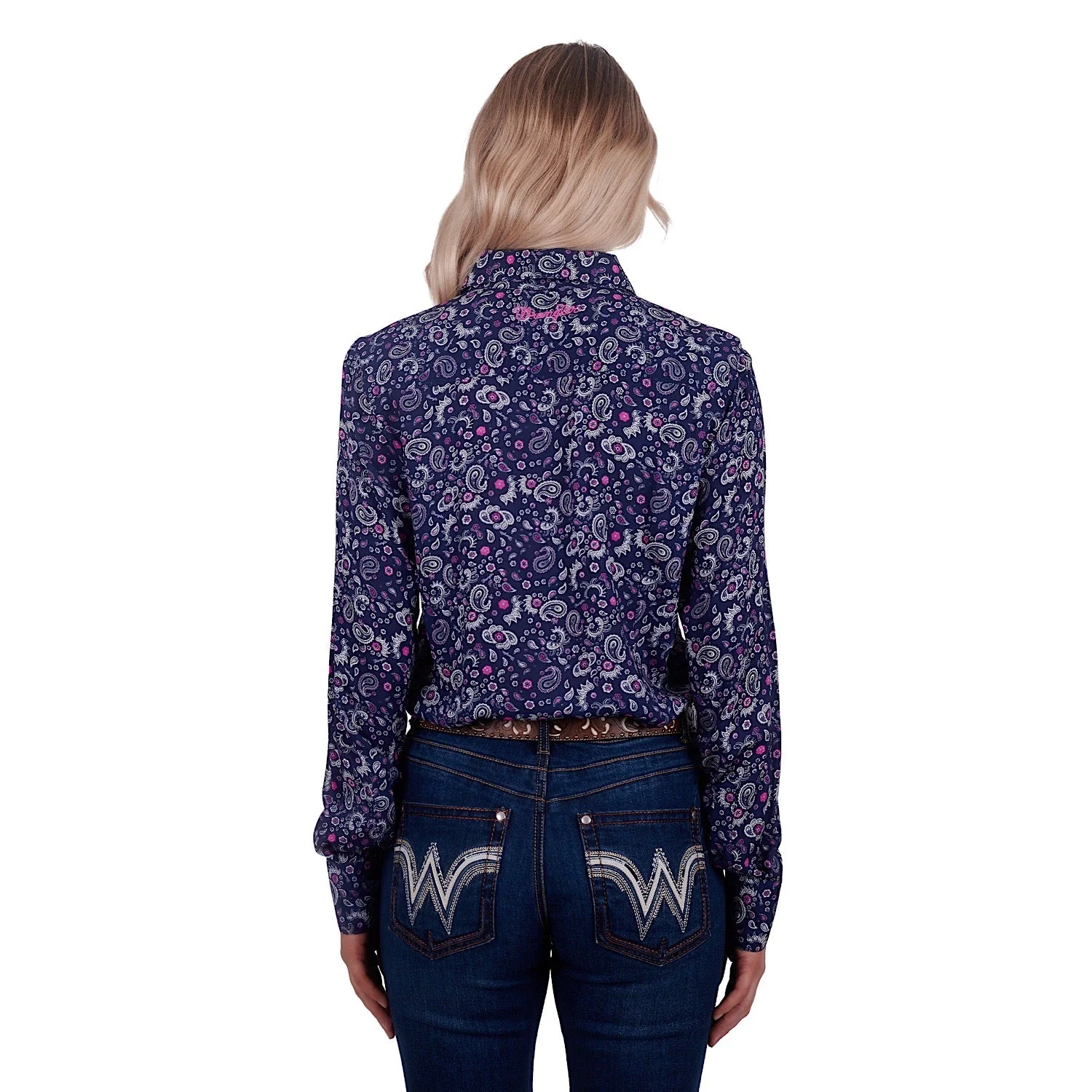 Wrangler Womens Beth Print L/S Shirt Navy - Image 3