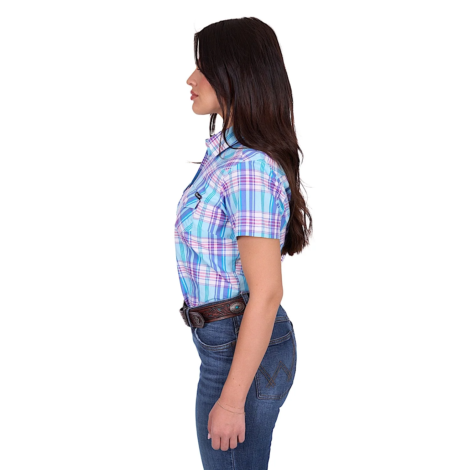 Wrangler Women's Emily Check Short Sleeve Shirt - Blue - Image 3