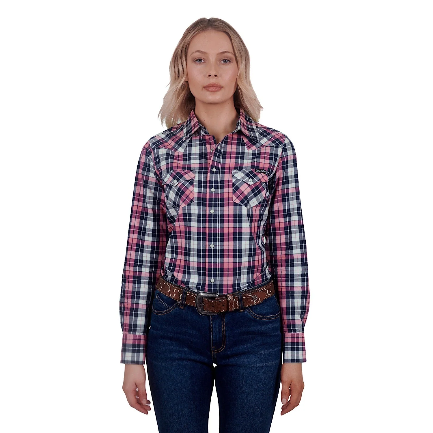 Wrangler Women's Greta Check Western Shirt Pink/Navy