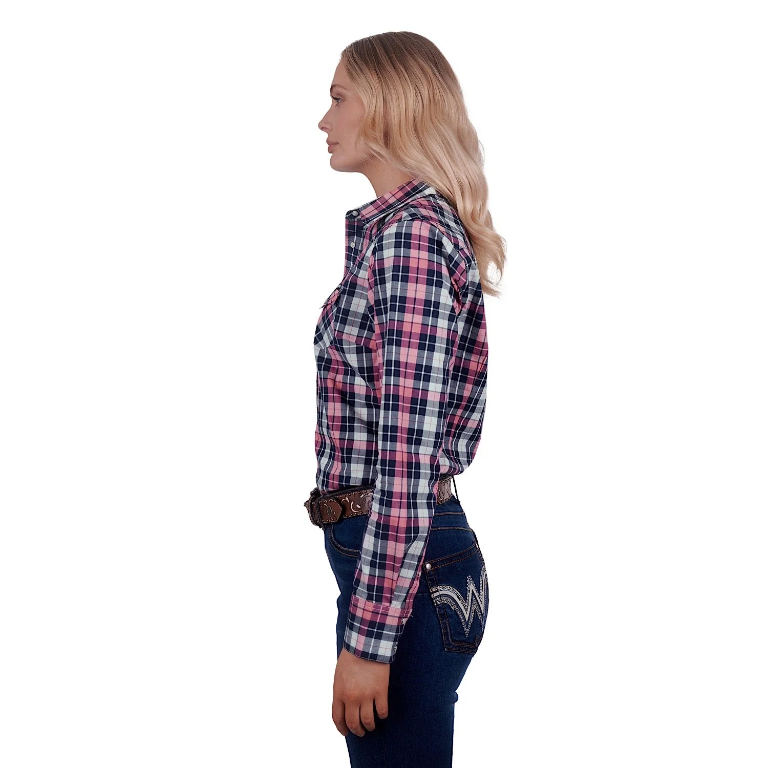 Wrangler Women's Greta Check Western Shirt Pink/Navy - Image 2