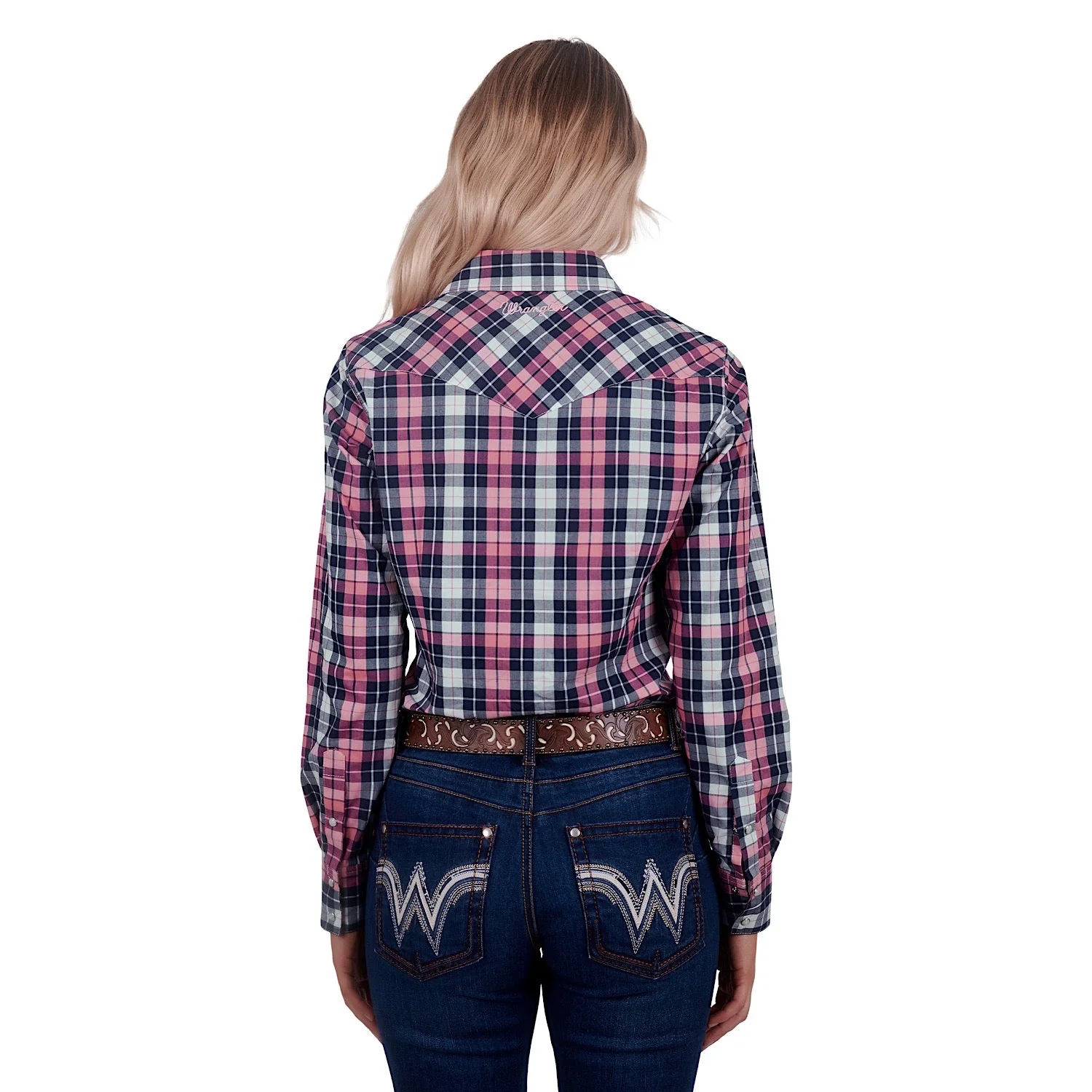 Wrangler Women's Greta Check Western Shirt Pink/Navy - Image 3