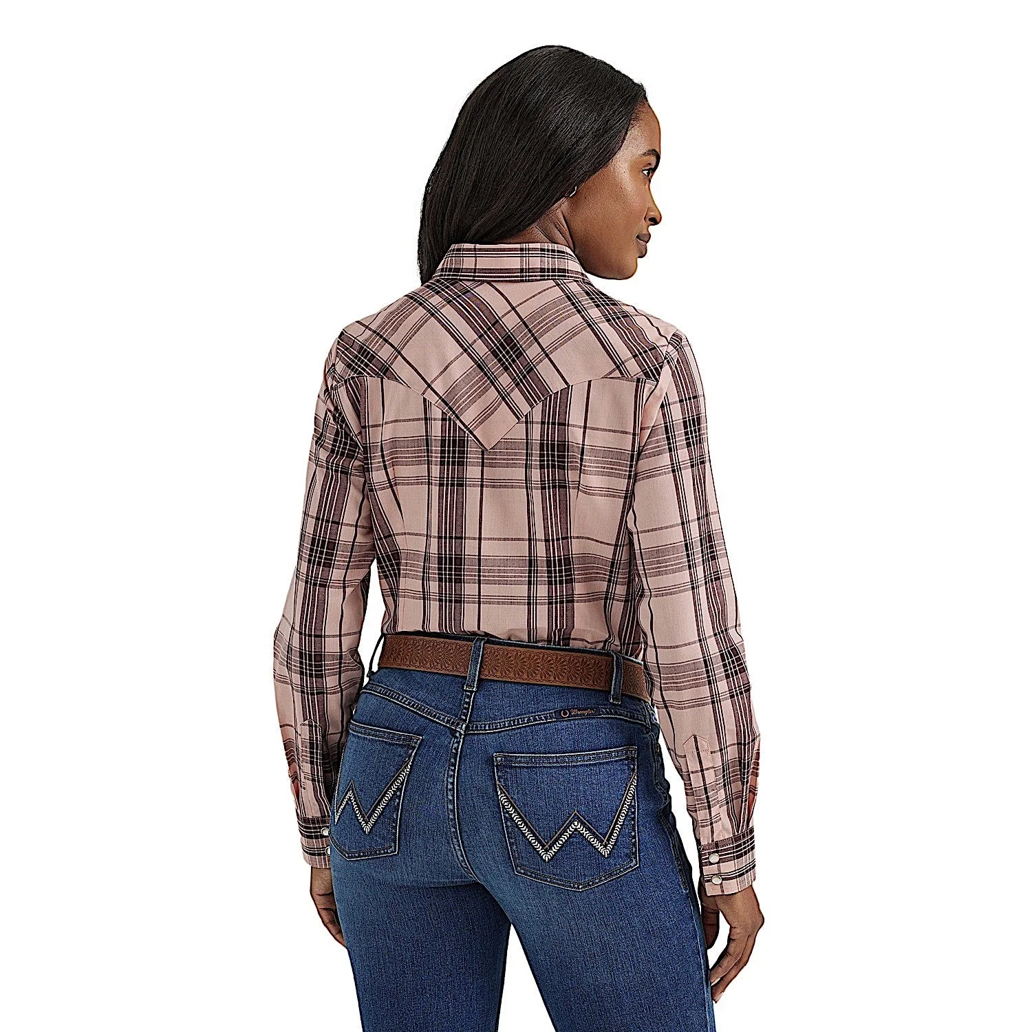 Wrangler Women's Essentials Plaid Western Snap Shirt - Rose - Image 2