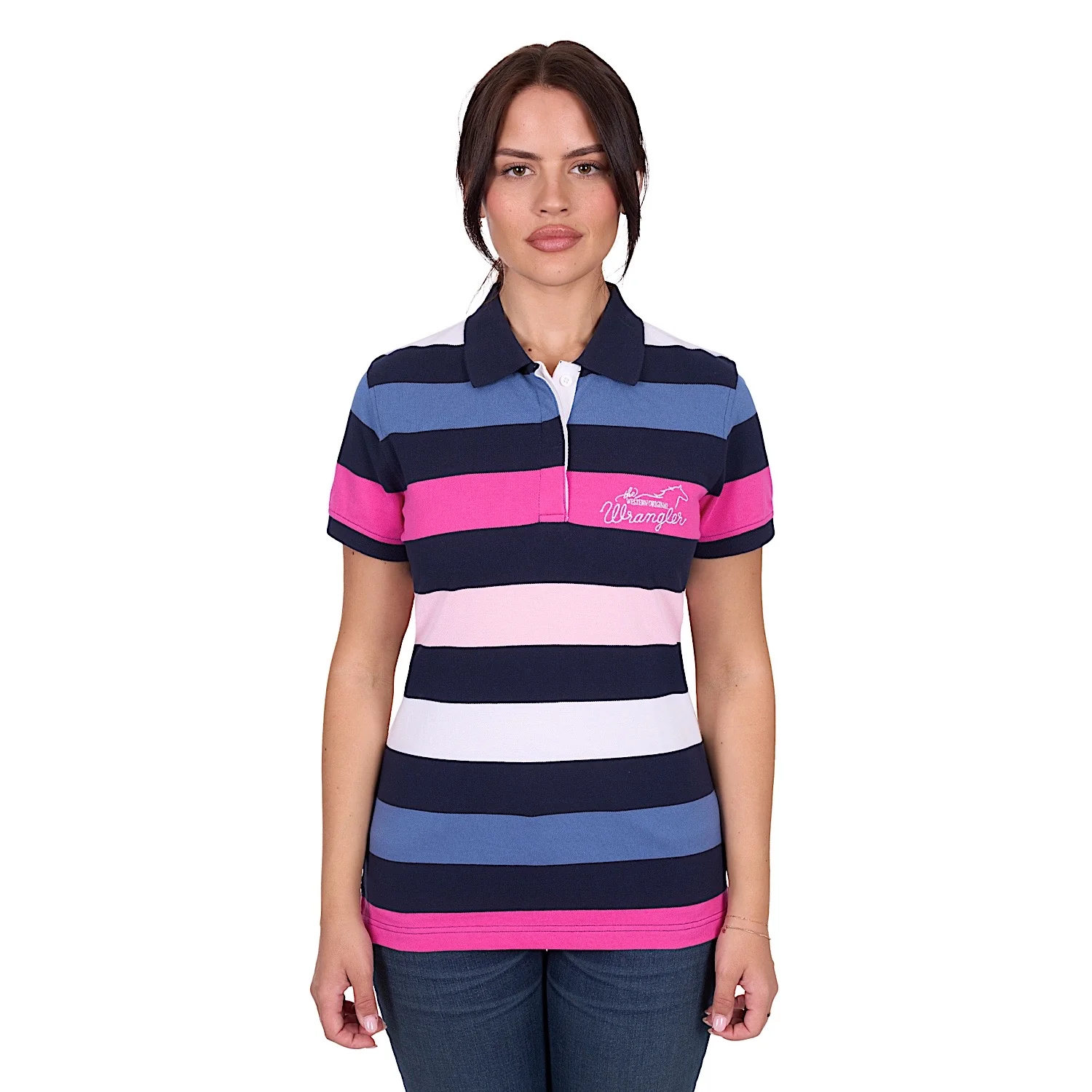 Wrangler Women's Whitney Polo - Navy/Pink