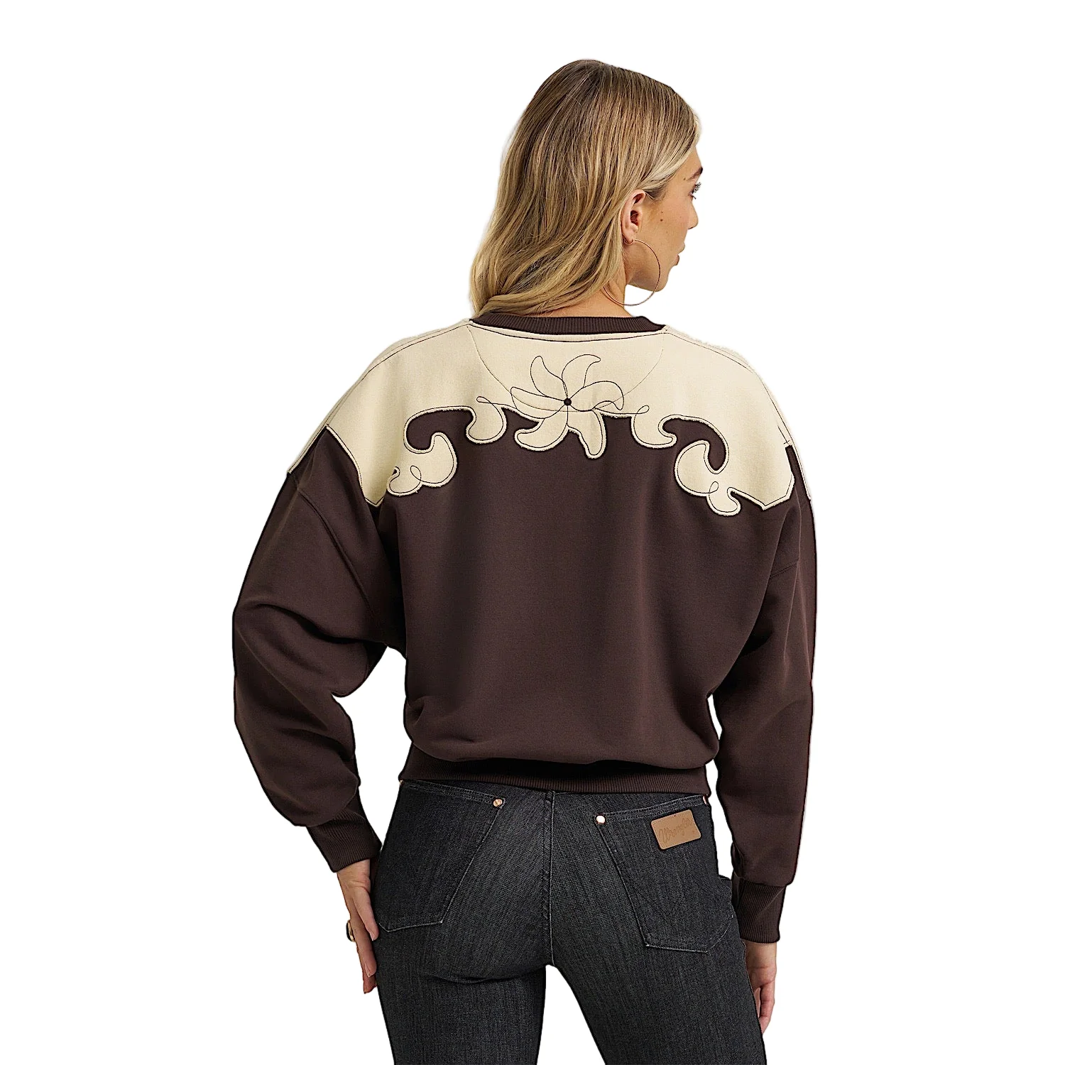 Wrangler X Lainey Wilson Womens French Terry Crew Pullover - Brown - Image 2