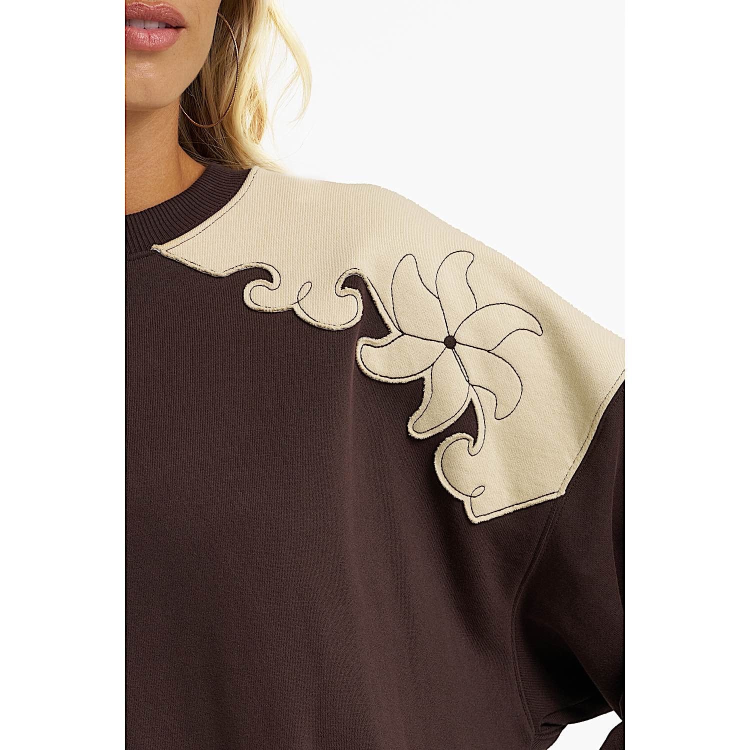 Wrangler X Lainey Wilson Womens French Terry Crew Pullover - Brown - Image 4